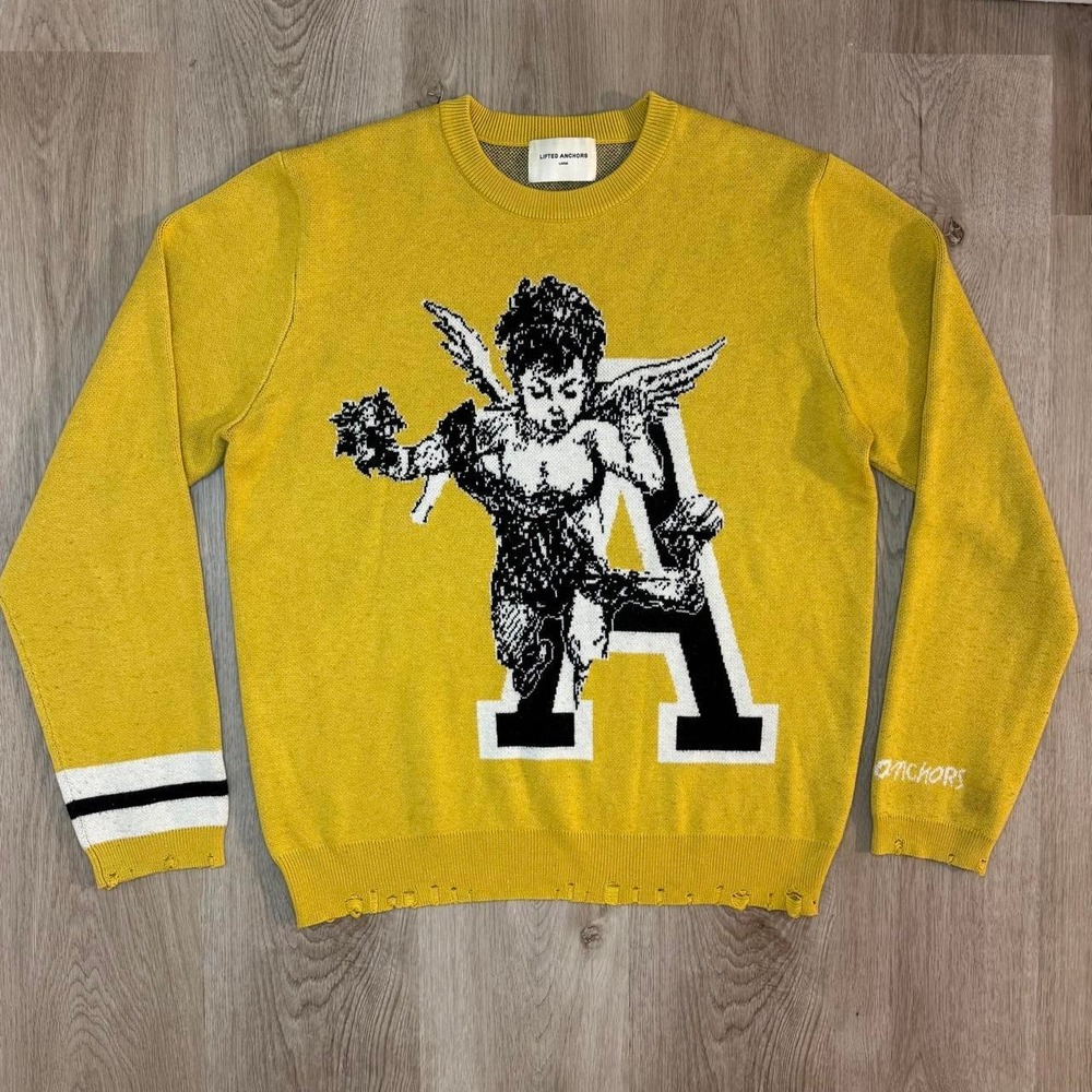 Lifted Anchors Angel Graphic Distressed Knit Sweater L